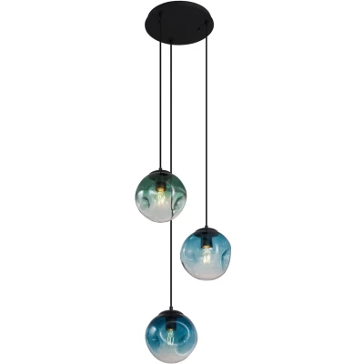 Afbeelding van QAZQA Art deco hanglamp zwart met blauw glas 3 lichts Douglass