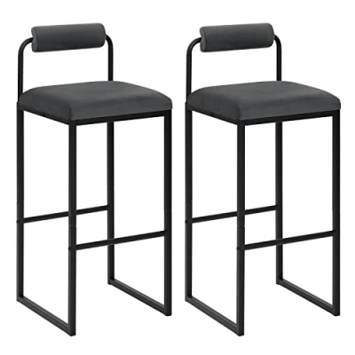Afbeelding van WOLTU Set van 2 barkrukken, barstoelen, keukenkrukken met rugleuning en voetensteun, modern design, fluweel metaal, zithoogte 75 cm, donkergrijs BH343dgr