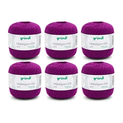 Afbeelding van Gründl, 6 x 100 g haakgaren katoen, paars, 30 21 11 cm, 566