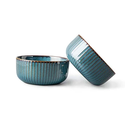 Afbeelding van Mueslikommen groot van porselein, 1000 ml bowl kom set 2 soepkommen keramische kommen retro servies blauwe serie (15,5 cm)