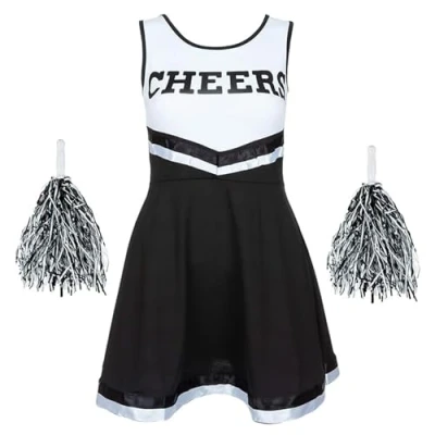 Afbeelding van Cheerleaderkostuum voor meisjes, jurk met kwastjes Halloween en kostuumfeesten, carnavalskostuum (zwart, medium)