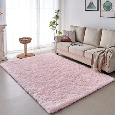 Afbeelding van Vofushon tapijt voor woonkamer, hoogpolig, slaapkamer, groot formaat, met antislip onderkant, decoratieve moderne stijl, bank (120 x 160 cm, roze)