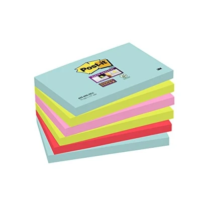 Afbeelding van Post it Super Sticky Notes Cosmic, 90 Vel, Ft 76 X 127 Mm, Pak Van 6 Blokken Memoblok