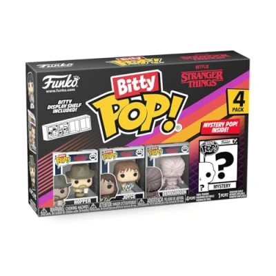 Afbeelding van Funko Bitty Pop! ST SZN1 Hopper 4pkE een mysterieuze verrassing mini figuur 0,9 inch (2,2 cm) Stranger Things verzamelobject inclusief stapelbaar tentoonstellingsrek cadeau idee tv fans