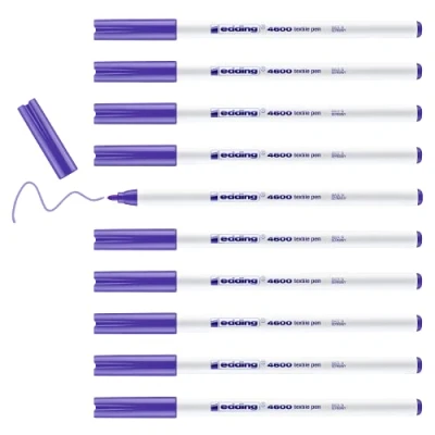 Afbeelding van edding textielstift 4600 neonpaars doos van 10 ronde punt 1 mm permanente pennen voor tekenen op textiel, wasbaar tot 60 C