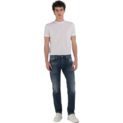 Afbeelding van Replay heren Grover straight leg jeans met donkere wassing in de kleur Indigo, maat: W29/L32