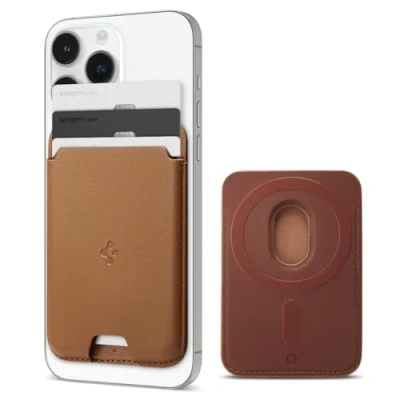 Afbeelding van Spigen Valentinus MagFit Magnetische Portemonnee Kaarthouder 3 Kaarten Ontworpen voor MagSafe Compatibel met iPhone 16/15/14/13/12 Serie Bruin