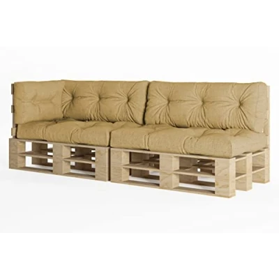 Afbeelding van chilly pilley europalletkussen met vlokken van schuim, geschikt voor palletmeubels, rugkussen, zitkussen en zijkussen, verkrijgbaar als set meerdere kussens (5 delige set, beige)