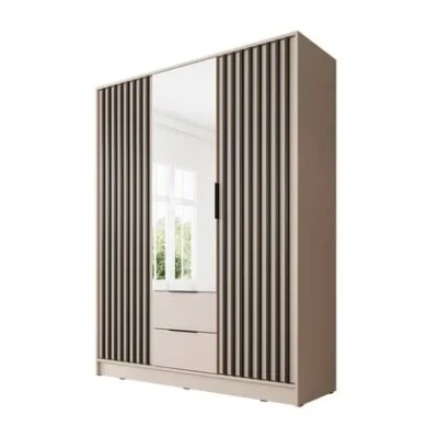 Afbeelding van Meubella Kledingkast Nairobi Beige Zwart 155 cm met spiegel