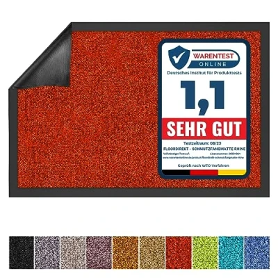 Afbeelding van Floordirekt Schoonloopmat Rhine, wasbare en effectieve vloermat, vuilvangmat met antislip achterkant, deurmat in vele maten kleuren, rood, 60 x 90 cm