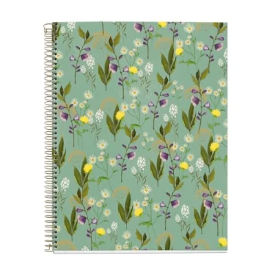 Afbeelding van Miquelrius notitieboek, A4, 4 gekleurde strepen, horizontaal gelinieerd, 7 mm, 100 vellen 70 g/m², spiraalbinding, gelinieerd Garden Memories collectie, groene bloemen