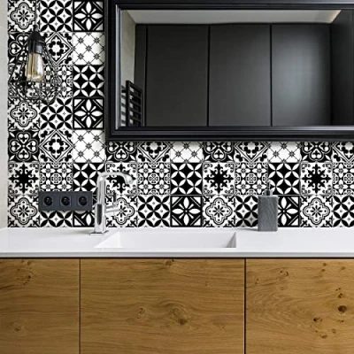 Image de Pick and Stick Sticker Mural Floral design tête de lit Horizonal 180 x 40 cm, Noir