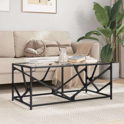 Afbeelding van Salontafel met transparant glazen blad 98,5x50x41 cm staal