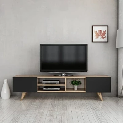 Afbeelding van TV meubel Assens 160x31x40 cm Eiken en zwart
