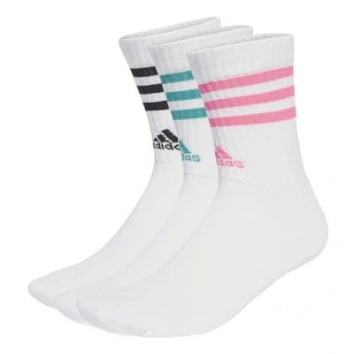 Image de adidas Mixte 3 Stripes Cushioned Crew Socks Pairs, White/Pure Teal/Lucid Pink/Black, 8.5 10