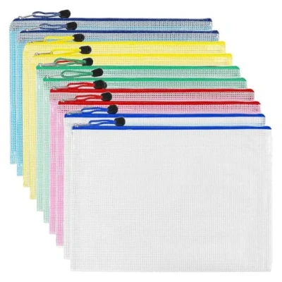 Afbeelding van Documententas met ritssluiting, A3, vak 5 kleuren, PVC, transparant, document, map, netvak voor reizen, kantoor, benodigdheden (10 stuks)