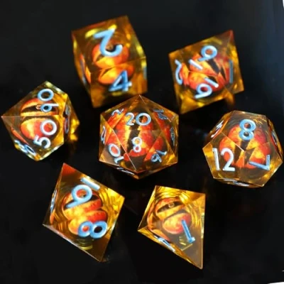 Afbeelding van DND Polyhedrische hars dobbelstenen set schedel en oogbol voor kerkers draken RPG MTG Ttrpg Pathfinder D20 D12 D10 D8 D6 D4 met geschenkdoos