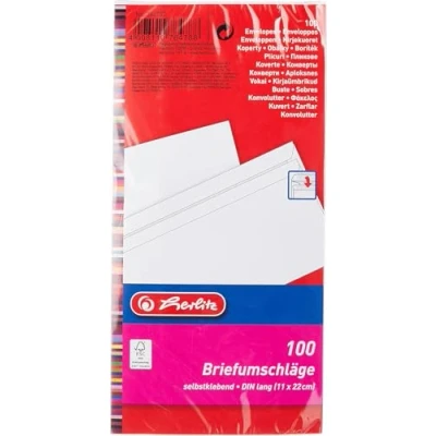 Afbeelding van Herlitz Envelop DIN lang 100 stuks stickers met binnendruk in krimpfolie wit