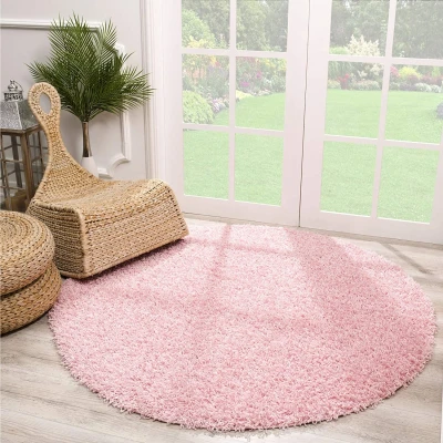 Afbeelding van Shaggy Vloerkleed Licht Roze Hoogpolig 150 cm rond