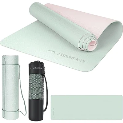 Afbeelding van yogamat, sportmat, fitnessmat, gymnastiekmat, gewatteerd en antislip voor fitness, pilates, 183 cm x 61 0,6 cm, trainingsmat incl. transportriem + tas