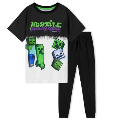 Afbeelding van Minecraft Pyjama voor kinderen, jongens, pyjamasets kleding jongeren, gamer, 5 14 jaar, Zwart/Wit