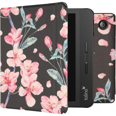 Afbeelding van imoshion Ereader Cover / Hoesje Geschikt voor Tolino Vision 5 Design Slim Hard Case Sleepcover Bookcase met stand Blossom Watercolor Black