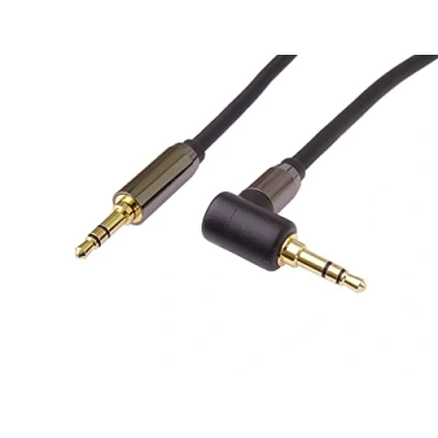 Afbeelding van PremiumCord HQ 3,5 mm jackkabel, jackstekker, stereojack stekker op 90 stekker, AUX audio aansluitkabel, afgeschermd, metalen M/M, lengte 1,5 m