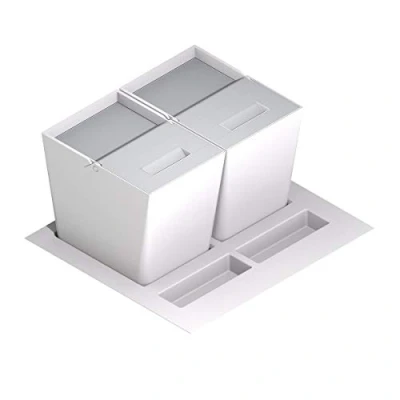 Afbeelding van Menage Confort Afvalemmer en recycling voor keukenlade deksel van roestvrij staal, PP wit, 600 mm, breedte meubel/hoog, product mm 235