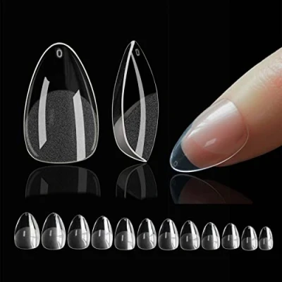 Afbeelding van 552 stuks Amerikaanse capsules, amandel, helder, mat, XS, korte tips, nagelset, transparant, 12 maten opdruknagels, voor doe het zelf nagelverlengingen, nagelkunst