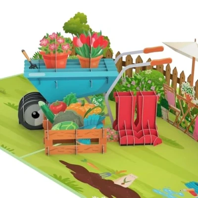 Afbeelding van MOKIO® Pop up kaart tuin 3D cadeaubon voor verjaardag, als tegoedkaart tuinieren of tuincentrum, verjaardagskaart tuinman
