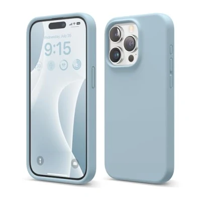 Afbeelding van elago Compatibel met iPhone 15 Pro, vloeibare siliconen volledige beschermhoes, schokbestendig, zachte krasbestendige microvezelvoering, 15,5 cm (hemelsblauw)