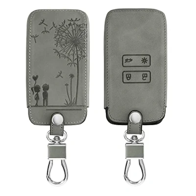 Afbeelding van kwmobile autosleutelhoes geschikt voor Renault 4 knops Smartkey autosleutel (alleen Keyless Go) beschermhoes van imitatieleer Paardenbloemen Liefde design grijs