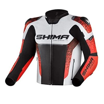 Afbeelding van SHIMA STR 2.0 Motorjack leer, sportjack met rugbescherming, ellebogen, schouders, geperforeerd voor 2 delige combinatie (50, neon rood)