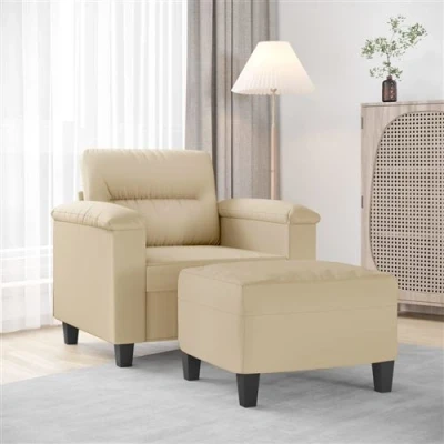 Image de vidaXL Fauteuil avec repose pied Crème 60 cm Tissu microfibre