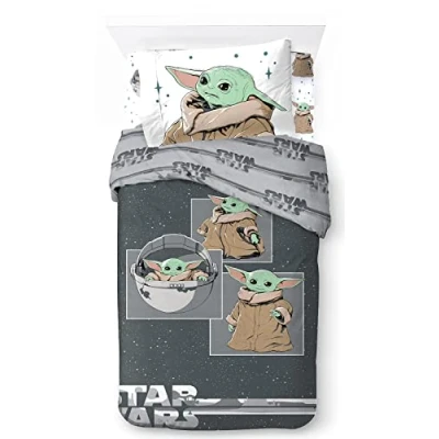 Afbeelding van Star Wars Mandalorian beddengoed voor kinderen, 140 x 200 cm, 100% katoen, eenpersoonsbed incl. dekbedovertrek, hoeslaken &amp; kussensloop geschikt bedden van 90 190 cm tot