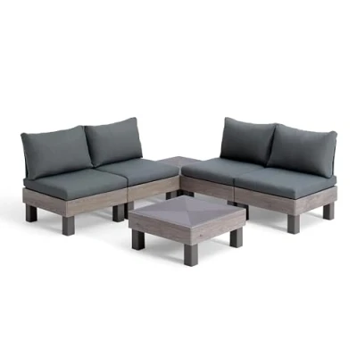 Afbeelding van Keter Signature Elements Loungeset 4 personen met groene kussens Cappuccino/Ashwood