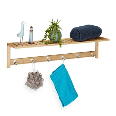 Afbeelding van Relaxdays handdoekenrek wand wandkapstok muurkapstok bamboe handdoekhouder hout