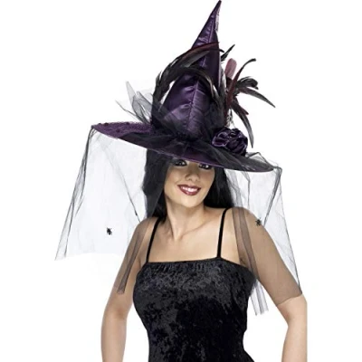 Afbeelding van Dressing Up &amp; Costumes Halloween Witch Hat, Feathers And Netting