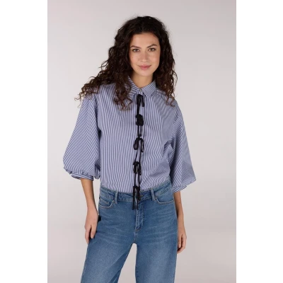 Afbeelding van Jansen Amsterdam Lois Blouse Csb 798 Bowstraps 3/4 Sleeve Wide Fit Dames Jurken Blauw Maat 38