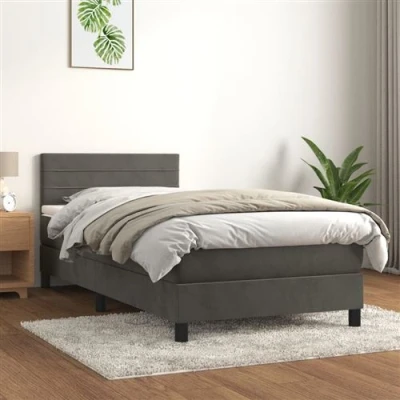 Afbeelding van vidaXL Boxspring met matras fluweel donkergrijs 90x190 cm