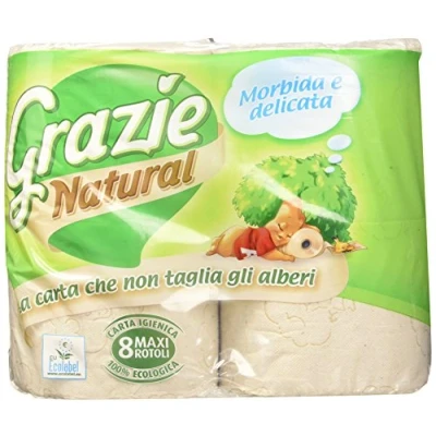 Afbeelding van Grazie Natural 2 laags Toiletpapier 8 rollen Gerecycled Bleekvrij Ecolabel Certificering