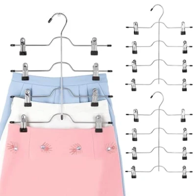 Afbeelding van Tekenewbse Set van 3 broekhangers Ruimtebesparend 4 in 1 Rokhangers Antislip Met verstelbare klemmen Metalen Voor broeken, rokken, sjaals, jeans, kleding
