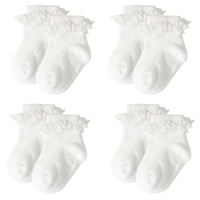 Afbeelding van DRESHOW Chaussettes à nœud en Dentelle pour Bébé Froufrous Antidérapantes Dentelles Froufroutante Nouveau nés et Jeunes Filles