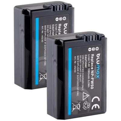 Afbeelding van Blumax Set van 2 1080mAh batterijen voor Sony Alpha ZV E10 7 III 7II 7rm2 7rii 5000 5100 6000 6300 6400 6500 NEX 3 5 6 A33 A35 A37 A55 00.000 Inhoud levering: