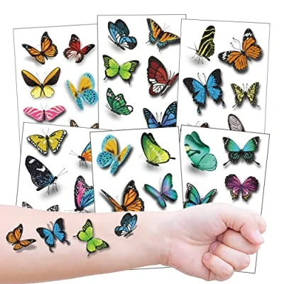 Afbeelding van Tattoo voor kinderen, 6 vellen, 3D, vlinder, tatoeage, meisjes, jongens, klein cadeau verjaardag