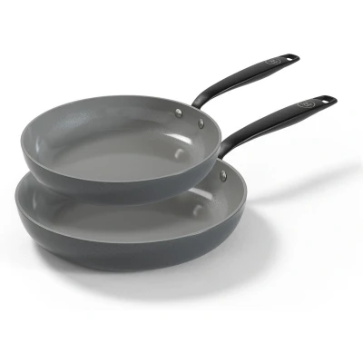 Afbeelding van BE Living Koekenpannenset Ø 24 &amp; 28 cm Keramische Koekenpannen PFAS vrije Koekenpan inductie Geschikt voor alle warmtebronnen Grijs