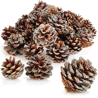 Afbeelding van COM FOUR® 30 x dennenappels met zilveren pailletten als kerstdecoratie kegeldecoratie scatter decoratie (30 stuks zilverkleur)