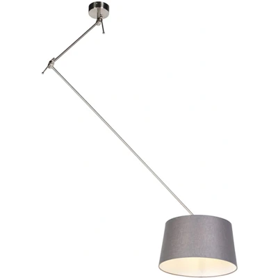 Afbeelding van QAZQA Hanglamp staal met linnen kap donkergrijs 35 cm Blitz