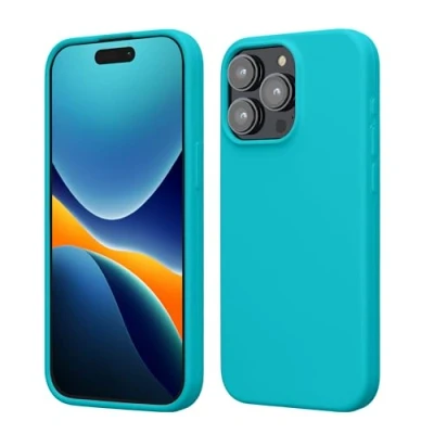 Afbeelding van kwmobile telefoonhoesje geschikt voor iPhone 15 Pro Max Hoesje met siliconen coating Smartphone case in ijsblauw