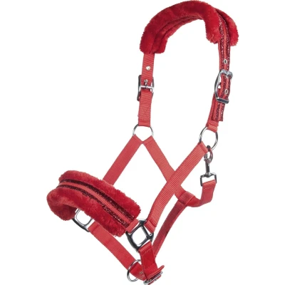Afbeelding van HKM Nylonhalster Glitter polarfleece voering rood Pony